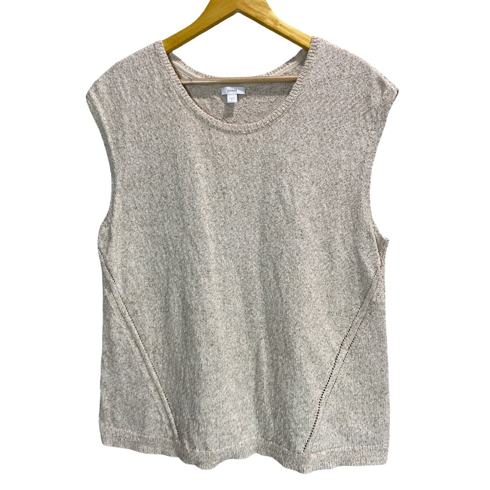Pure Jill J. Jill Oatmeal Beige Cotton Knit Sweater Vest XL Scoop Neck Neutral